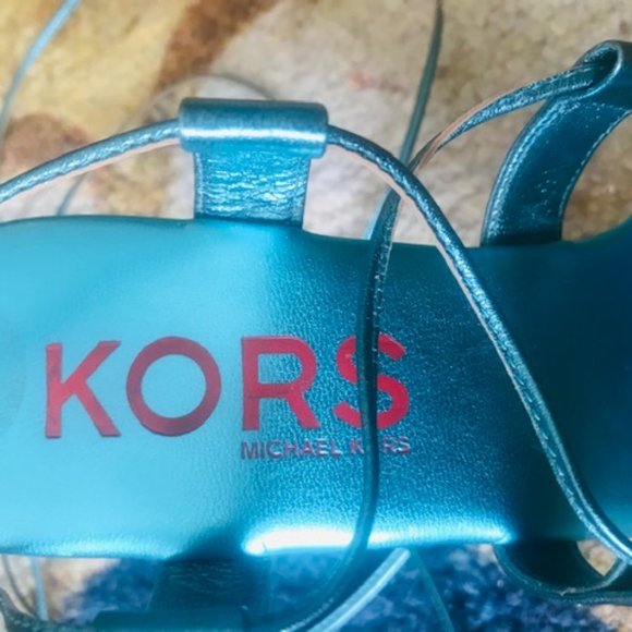 Michael Kors Leather Metallic Lace-up Ankle Wrap Heels - Picture 4 of 5